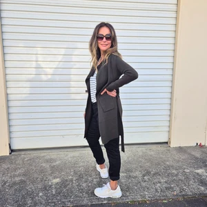 NEW LADIES OUTERWEAR - WOOL BLEND COATIGAN, CARDIGAN -KHAKI 8-14/16 - Imagen 1 de 4