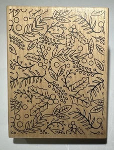 Erinnerungen Weihnachten Noel Holz Stempel Stechpalme Beeren Blätter Zweige - Bild 1 von 2