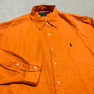 Ralph Lauren Button Up Shirt Men XL Orange Blake Silk Linen Blend Long Sleeve - Picture 1 of 8