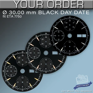 DIAL FIT MOVEMENT ETA VALJOUX 7750, Ø 30.0 mm,  BLACK DAY DATE - Picture 1 of 5