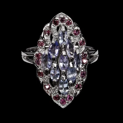 925 Sterling Silver Ring Marquise Tanzanite Rhodolite Gemstone Jewelry Size 8.5 - Image 1 of 4
