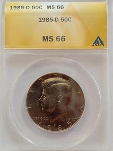 1985 D JOHN F. KENNEDY 1/2 DOLLAR 50C ANACS MS 66 #K267 - Picture 1 of 6