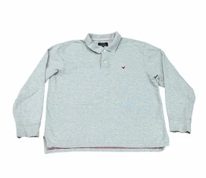American Eagle Mens Y2K  Long Sleeve Polo Shirt Large Gray Preppy Academia - Picture 1 of 13