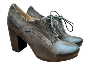 Frye Carson Heel Oxford Ankle Booties Womens Size 7M Leather Lace Up Dark Gray - Picture 1 of 9