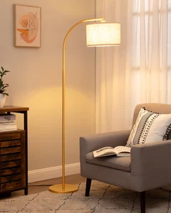 Lampada Da Terra per Soggiorno, Lampada Ad Arco Con Paralume in Lino Beige, Lamp - Foto 1 di 12