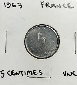 1963 France 5 Centimes Coin Uncirculated - Picture 1 of 2