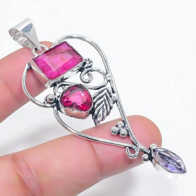 Colgante Joyería Hecho a Mano Piedras Preciosas Amatista Rubí Cachemira (Simulado) 2.96" y226 Foto 1 de 2