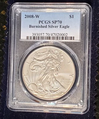 2008-W PCGS SP70 $1 Silver Eagle Burnished Finish  - Image 1 of 2