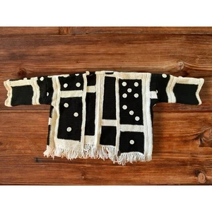 Handmade Crochet Domino Fringe Cardigan Festival Boho Vintage Wearable Art Black - Picture 1 of 6