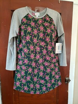 NUEVO CON ETIQUETAS LULAROE Para Mujer XXS Floral Con Mangas Gris Poliéster Spandex Camisa Randy Foto 1 de 4