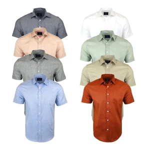 Camicie Uomo Cotone Oxford Cotone Tinta Unita Estive Lavoro Vacanze Casual SS - Foto 1 di 36