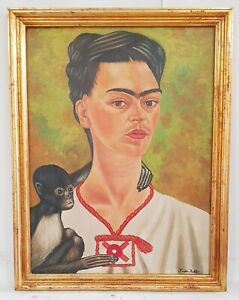 AMAZING FRIDA KAHLO OIL ON CANVAS DATED 1939 WITH FRAME IN GOLDEN LEAF NICE GOOD