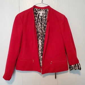 Chicos Everyday Solid Pointe Red Animal Print Lined Zip Pocket Jacket Large 2 - Picture 1 of 6