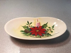 De colección Ucagco Cerámica Japón Navidad 9.5” Snack Caramelo Plato Cuenco Poinsettia - Imagen 1 de 11