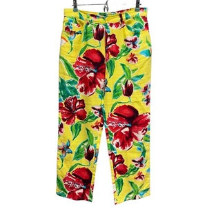 Lauren Ralph Lauren Leinen Cropped Hose Damengröße 8 gelb geblümt Hawaii " - Bild 1 von 17