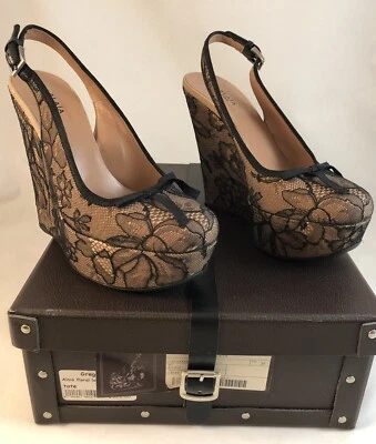 Alaia Paris $895 Floral Lace Wedge Platform Shoes Women Black & Beige EU 36 US 6 - Image 1 of 4
