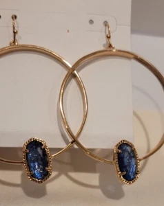 NWT Kendra Scott Navy Dusted Glass Hoop Earrings Rose Gold - Picture 1 of 12