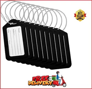 10X Black Luggage Tags for Suitcases Travel Bag Tag Suitcase Baggage Name Label - Picture 1 of 4