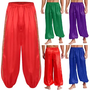 Mens Pants Desert Halloween Dancewear Arabian Prince Gold Trim Bloomer Persian - Picture 1 of 49