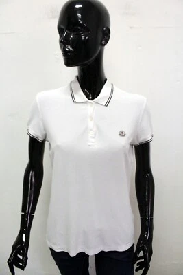 Moncler Polo Pull Femme Taille L T-Shirt Blanc T-Shirt Coton - Photo 1/4