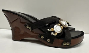 Bamboo54 Women sz 36  US 6.5 wedged slip on sandal leather insoles/textile upper - Picture 1 of 12