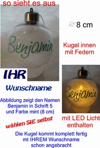 Weihnachtskugel m. Wunschtext, Farbe nach Wunsch - bis 8 cm Länge - Bild 1 von 3
