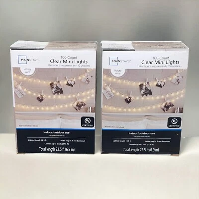 2 Mainstays 100 Count Clear Mini 22 Foot White Wire String Lights Indoor Outdoor - Image 1 of 4