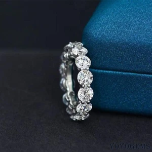 Moissanite Full Eternity Wedding Band 1.50 Carat Round Cut Solid 14K White Gold - Picture 1 of 8