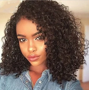 Short Black Curly Wig Synthetic Hair Wigs No Lace Heat Safe Glueless Full Wig US - Picture 1 of 12