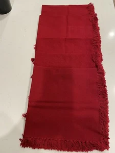 Vtg Set 6 LINEN Fabric Cloth NAPKINS 16" SQ Table Fringe. Red - Picture 1 of 3