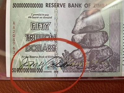ZIMBABWE 2008 50 TRILLION DOLLARS Special Signature  J M WALKER  AMERICAN OIL .. - Image 1 of 3
