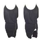 BCBGMaxazria Doris Black Dress Bodycon Sz XS Ruched Zipper Draped Stretch Knit