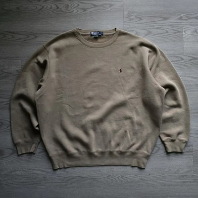 Polo Ralph Lauren Mens Crewneck Sweatshirt Fleece Pullover Pony Tan Large VTG - Image 1 of 4