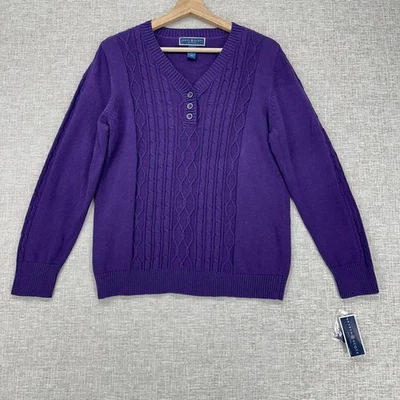 Suéter feminino Karen Scott pequeno grande roxo gema malha cabo gola V pulôver - Imagem 1 de 4