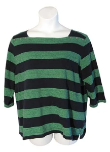 Talbots 3X Green Navy Blue Stripe Knit Shirt Top 3/4 Sleeve - Picture 1 of 3