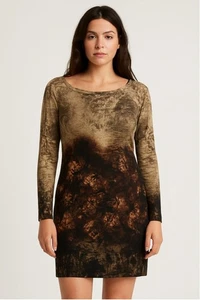 Y2k NWT Roberto Cavalli Abstract Baroque Print Long Sleeve Cocktail Dress Medium - Picture 1 of 10
