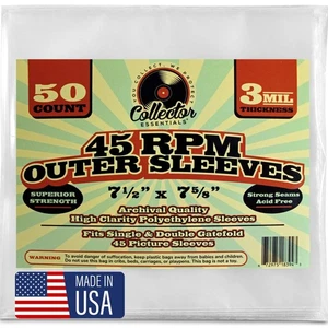 45RPM Outer Sleeves 50-Pack Clear Vinyl Record Poly Bags for 7-Inch Singles 3MIL - Picture 1 of 11
