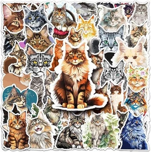 50Pcs Maine Coon Stickers Laptop Car Scrapbook Phone Skateboard Suitcase Luggage - Picture 1 of 6