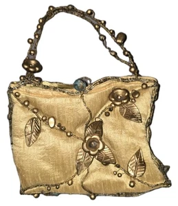 De Colección Yeaul Bolso de Mano Hecho India Dorado Satinado Boho Cartera con Cuentas Impresionante Lujoso - Imagen 1 de 8