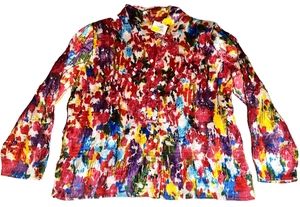 Joni B Damen Crinkle Bluse Gr. XL bunt Art to Wear Knopfleiste 3/4 Arm Neu mit Etikett - Bild 1 von 10
