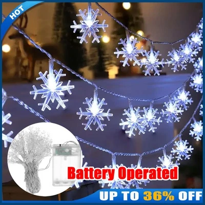 LED Snowflake Fairy String Lights Curtain Window Christmas Party Wedding Decor - Image 1 of 4