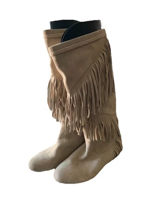 Sbicca Vintage Collection Boots 6.5Tall Fringe Western Beige Suede Fall Boho - Image 1 of 4