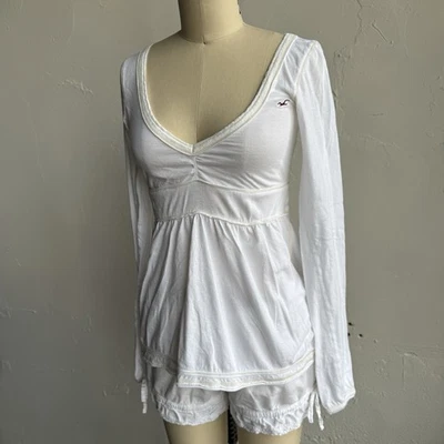 De Colección Y2K Hollister Manga Larga Fluido Babydoll Lechera Top Blanco Talla M Foto 1 de 4