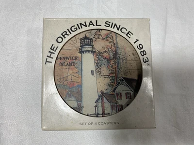 COASTERSTONE COASTER SET OF 4 Lighthouse MADE IN U.S.A. Fenwick Island DE - Image 1 of 4