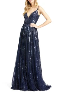 Mac Duggal 4961M Sequin Stripe Gown Sz 10 Blue navy - Picture 1 of 2