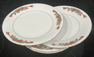 4 Vintage 80s Poinsettia and Ribbons Fine China Christmas Bread Salad Plate 7.5" - Picture 1 of 9