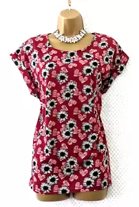 ORIGINALS Tunic Blouse Top Sz 16 Red Floral Short Sleeve Smart Summer Casual - Picture 1 of 13