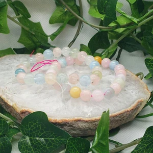 Morganit Armband 8mm Perlen Natur Beryll Zart Rosa Pfirsich Stretch Kordel Kristall - Bild 1 von 3