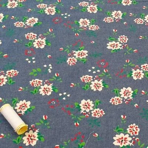 COLOUR FLORAL DENIM PRINT CHAMBRAY FABRIC * Dressmaking * Craft * 146cm Wide ... - Picture 1 of 1