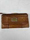 Fossil Bifold Distressed Brown Leather Top Zip Wallet 7x4 Long Live Vintage 1954